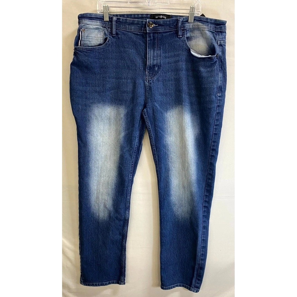 WT02 Jeans Mens 38x32 Blue Medium Wash Selvage Denim Cotton Stretch Straight Leg
